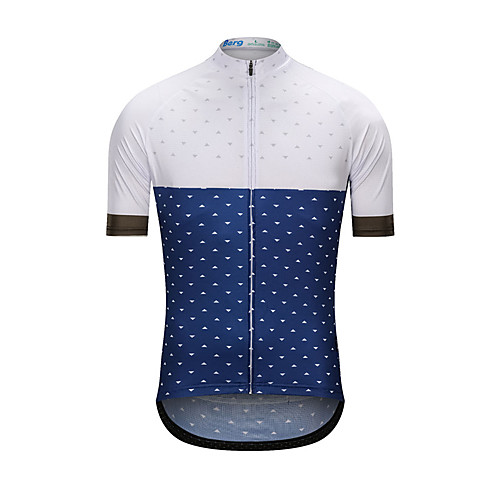 

Men's Short Sleeve Cycling Jersey Blue Patchwork Bike Jersey Top Sports Clothing Apparel / High Elasticity