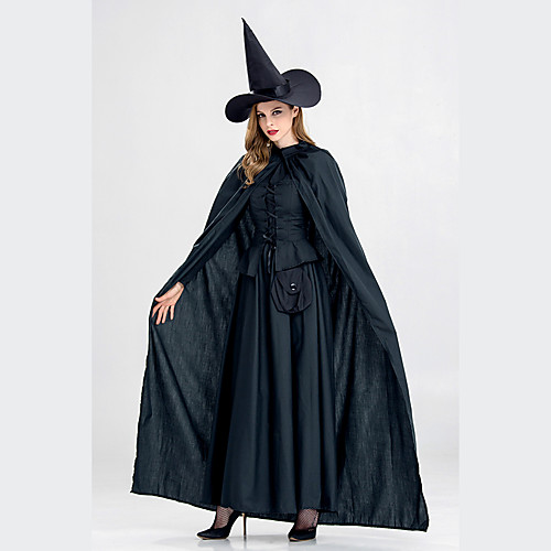 

Witch Dress Cosplay Costume Hat Cloak Adults' Women's Dresses Halloween Halloween Carnival Masquerade Festival / Holiday Polyster Black Carnival Costumes Solid Colored