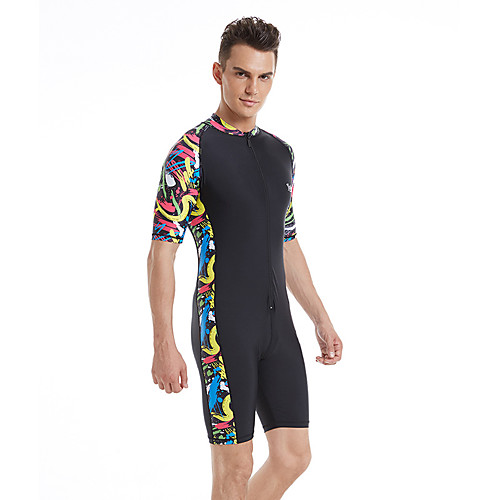 

YOBEL Men's Rash Guard Dive Skin Suit Diving Suit Quick Dry Short Sleeve Front Zip - Swimming Diving Snorkeling Solid Colored Letter & Number Autumn / Fall Spring Summer / Winter