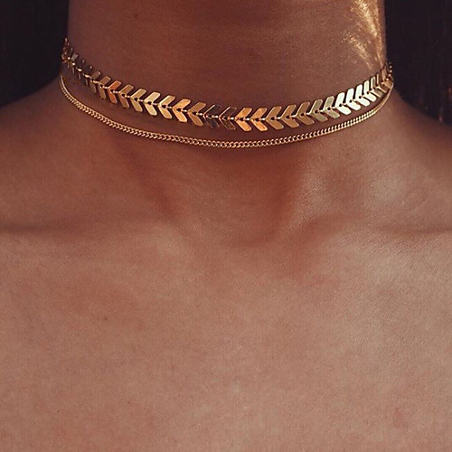 

Women's Choker Necklace Double Layered Arrow Simple Classic Elegant Chrome Gold Silver 557 cm Necklace Jewelry 1pc For Ceremony Evening Party Festival