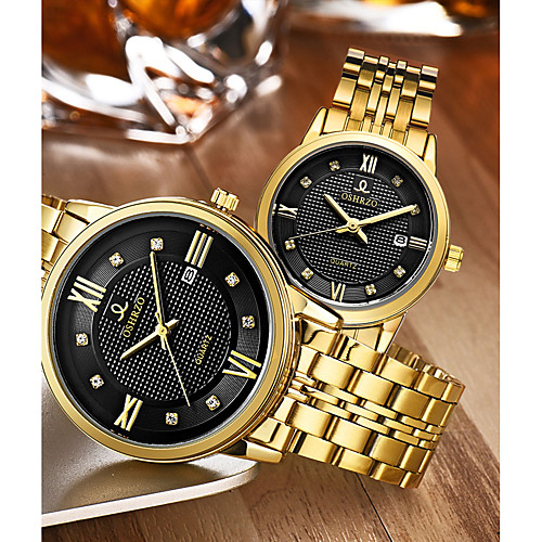 

Couple's Dress Watch Gold Watch Quartz Matching His And Her Stainless Steel Gold 30 m Water Resistant / Waterproof Calendar / date / day Creative Analog Luxury Fashion - Gold White Black