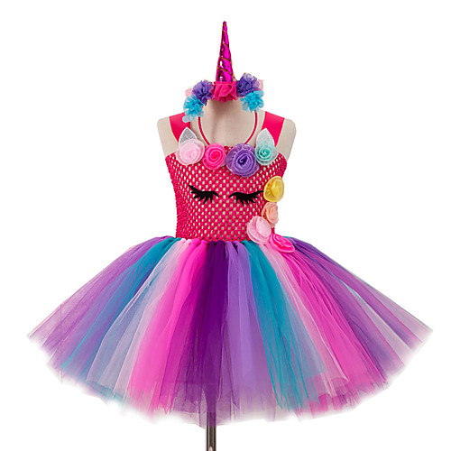 

Unicorn Cosplay Costume Costume Girls' Movie Cosplay Colorful Plaited Fuchsia Dress Headwear Christmas Halloween Carnival Polyester / Cotton Polyester