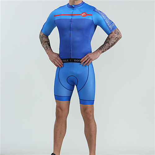 

BOESTALK Men's Short Sleeve Cycling Jersey with Shorts Spandex Blue Bike Clothing Suit Quick Dry Ultraviolet Resistant Moisture Wicking Sports Fashion Mountain Bike MTB Road Bike Cycling Clothing