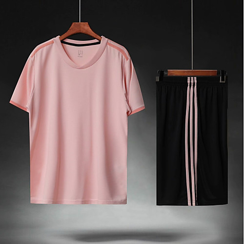

Men's Soccer Soccer Jersey and Shorts Clothing Suit Breathable Sweat-wicking Team Sports Active Training Football Stripes Polyester Adults Pink