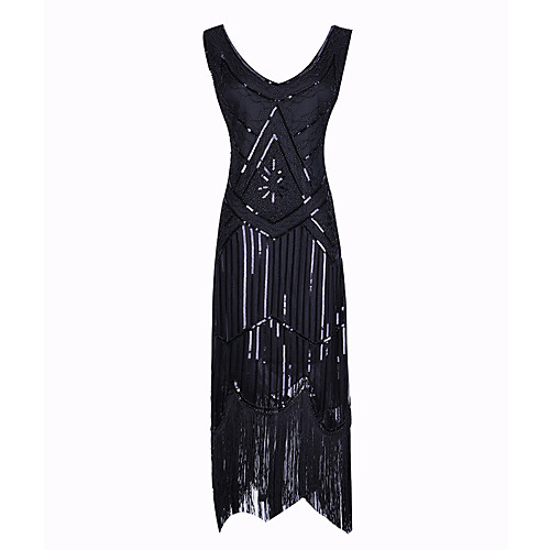

The Great Gatsby Charleston Retro Vintage 1920s Wasp-Waisted Vacation Dress Flapper Dress Dress Prom Dress Women's Sequins Tassel Fringe Sequin Costume Black Vintage Cosplay Party Homecoming Knee