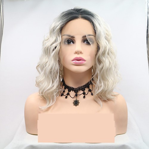 

Synthetic Lace Front Wig Deep Curly Layered Haircut Lace Front Wig Short Grey Synthetic Hair 12 inch Women's Women Ombre Hair Black Gray Sylvia
