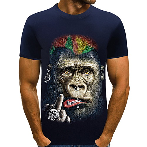 

Men's Graphic Animal Print T-shirt Round Neck Black / Blue