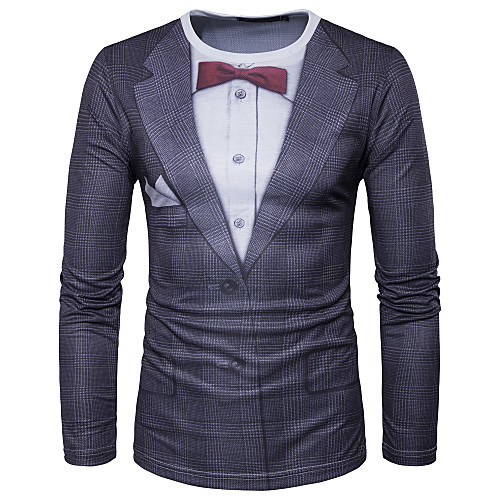 

Men's Plaid Graphic Print T-shirt - Cotton Round Neck Gray
