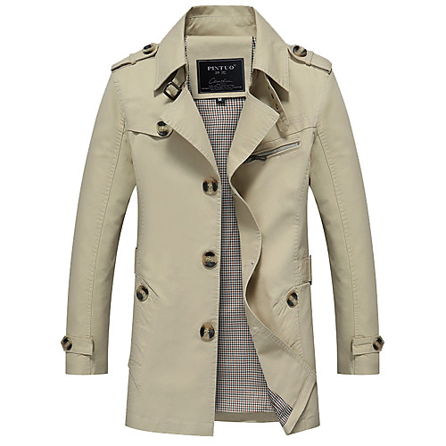 

Men's Daily EU / US Size Long Trench Coat, Solid Colored Turndown Long Sleeve Polyester Black / Army Green / Yellow