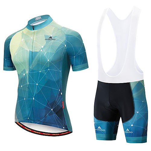 

Miloto Men's Short Sleeve Cycling Jersey with Bib Shorts Blue / White Blue / Black Bike Padded Shorts / Chamois Clothing Suit Breathable 3D Pad Moisture Wicking Reflective Strips Sports Clothing