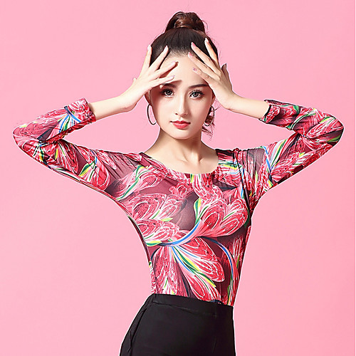 

Ballroom Dance Top Pattern / Print Ruching Women's Performance Long Sleeve Ice Silk