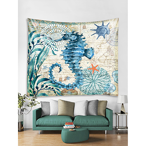 

Oil Painting Style Wall Tapestry Art Decor Blanket Curtain Hanging Home Bedroom Living Room Decoration Seabed Animal Hippocampus