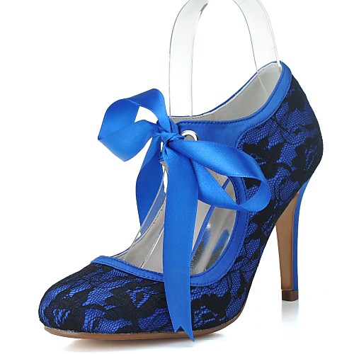 

Women's Wedding Shoes Lace up Stiletto Heel Round Toe Ribbon Tie Lace Vintage Spring & Summer Pink / Blue / White / Party & Evening