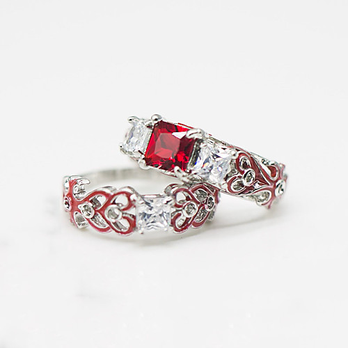 

Women's Ring Ring Set Cubic Zirconia 2pcs Red Green Blue Chrome Geometric Stylish Luxury European Wedding Party Jewelry Classic Cool