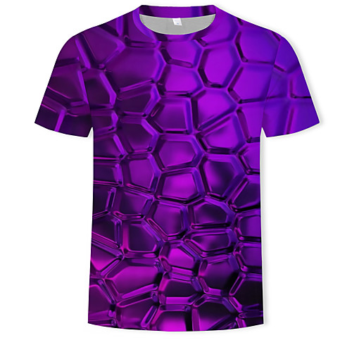 

Men's Geometric 3D Print T-shirt Round Neck Purple