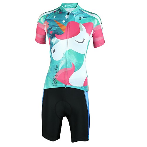 

ILPALADINO Women's Short Sleeve Cycling Jersey with Shorts Mineral Green Bike Jersey Padded Shorts / Chamois Clothing Suit Breathable Moisture Wicking Sports Lycra Fashion Clothing Apparel