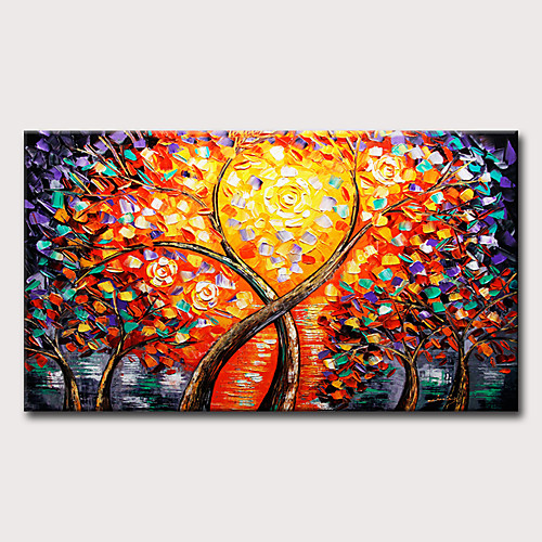 

Oil Painting Hand Painted Horizontal Abstract Floral / Botanical Classic Modern Rolled Canvas (No Frame)