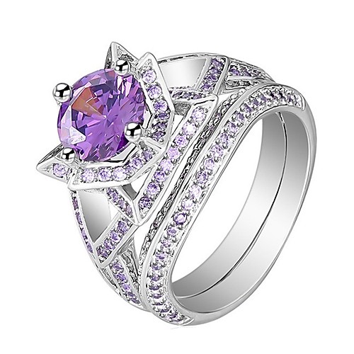 

Women's Statement Ring 2pcs Purple Rhinestone Alloy Sweet Gift Daily Jewelry Lovely