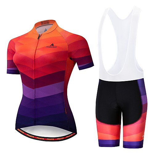 

Miloto Women's Short Sleeve Cycling Jersey with Bib Shorts OrangeWhite Black / Orange Bike Padded Shorts / Chamois Clothing Suit Breathable 3D Pad Moisture Wicking Reflective Strips Sports Lycra