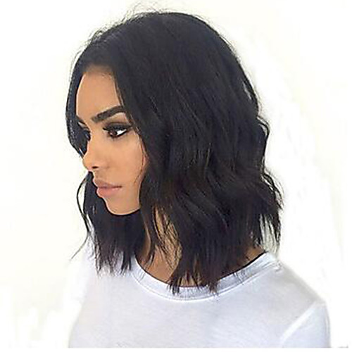 

Human Hair Lace Front Wig Bob Short Bob style Brazilian Hair Wavy Black Wig 130% Density with Baby Hair Natural Hairline For Black Women 100% Virgin 100% Hand Tied Women's Short Human Hair Lace Wig