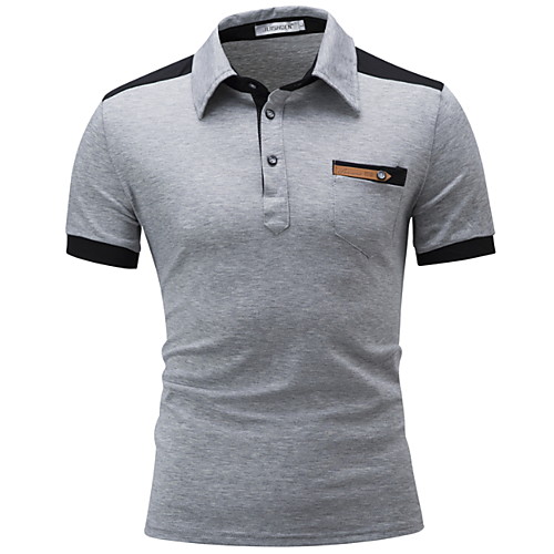 

Men's Polo Patchwork Tops Cotton Black Light gray Dark Gray