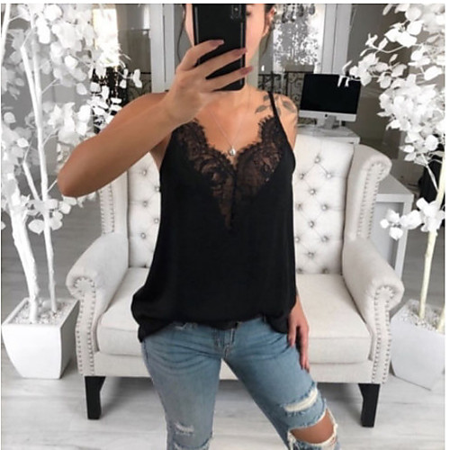 

Women's Tank Top Solid Colored Lace Strap Tops Sexy Basic Top Black Wine Khaki