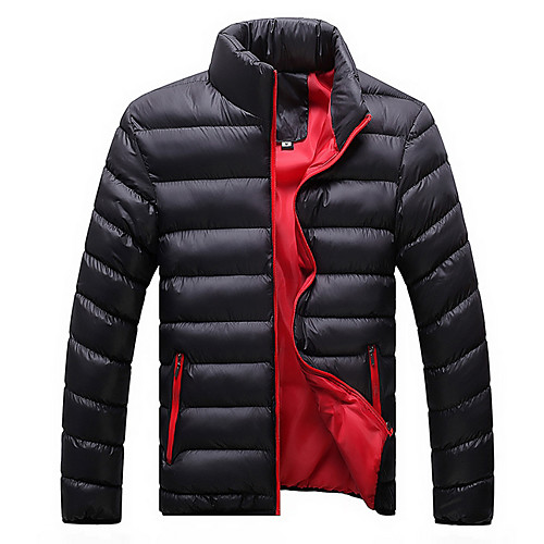 

Men's Winter Padded Parka Daily Basic Plus Size Solid Colored Polyester Long Sleeve Turtleneck Black / Blue / Khaki M / L / XL