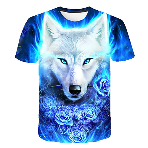 

Men's T shirt Graphic 3D Animal Print Short Sleeve Daily Tops Basic Streetwear Blue