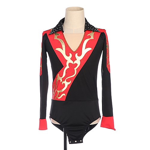 

Figure Skating Top Men's Boys' Ice Skating Top Black Patchwork Spandex Micro-elastic Competition Skating Wear Handmade Patchwork Classic Long Sleeve Ice Skating Figure Skating / Kids