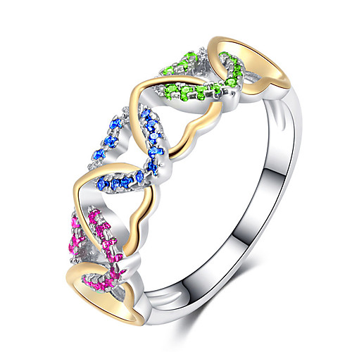 

Women's Band Ring Cubic Zirconia 1pc Red Green Blue Copper Silver-Plated Stylish European Romantic Wedding Gift Jewelry Hollow Out Heart Aquarius Wave Cool