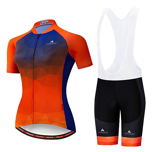 

Miloto Women's Short Sleeve Cycling Jersey with Bib Shorts OrangeWhite Black / Orange Bike Padded Shorts / Chamois Clothing Suit Breathable 3D Pad Moisture Wicking Reflective Strips Sports Lycra