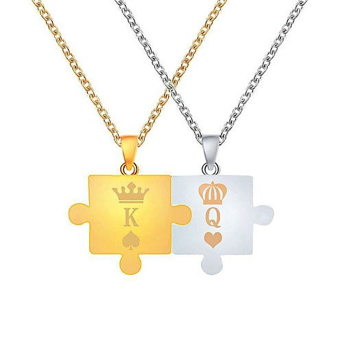 

Men's Women's Pendant Necklace Monogram Crown Relationship Simple Unique Design Fashion Chrome GoldenSilver 475 cm Necklace Jewelry 2pcs For Daily Graduation Going out Birthday