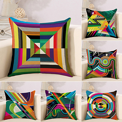 

Set of 6 Cotton / Linen Pillow Case, Striped Lines / Waves Geometic Abstract Throw Pillow