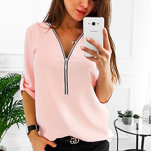 

2020 Hot Sale Shirts Women's Plus Size Shirt - Solid Colored Camisas Mujer Chemise Femme V Neck Red XXXL