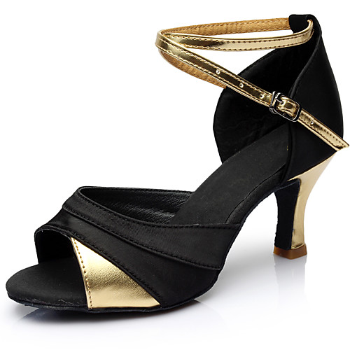 

Women's Latin Shoes Heel Splicing Flared Heel Black / Gold Black / Silver Black / Red Ankle Strap