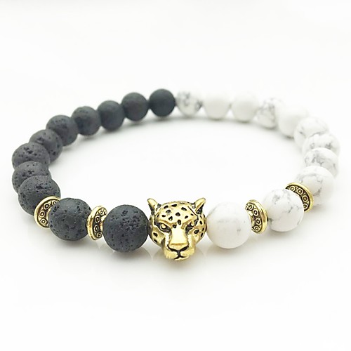 

Men's Silver Gold AAA Cubic Zirconia Bead Bracelet Beads Cathedral Monster yin yang Hip-Hop Boho Stone Bracelet Jewelry Gold / Silver For Wedding Engagement