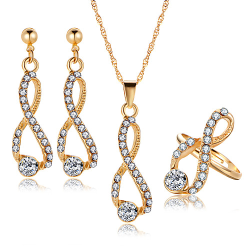 

Women's Crystal Drop Earrings Pendant Necklace Bridal Jewelry Sets Crossover Infinity Luxury European Elegant Earrings Jewelry Gold For Wedding Party Ceremony 4pcs / pack / Open Ring
