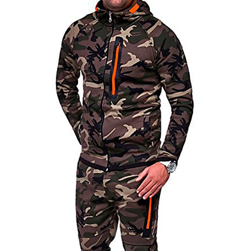 

Men's Hoodie Camo / Camouflage Hooded Daily Military Hoodies Sweatshirts Long Sleeve Green Light gray Dark Gray