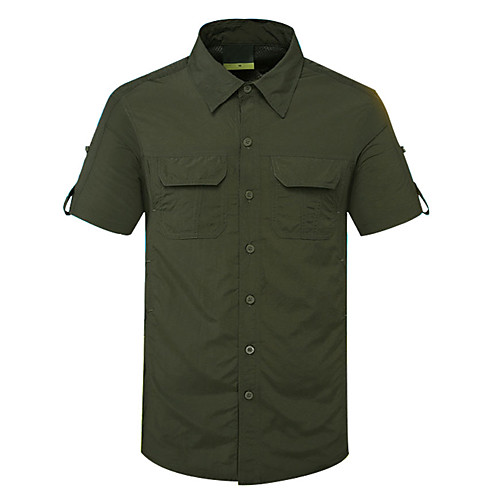 

Men's Hiking Shirt / Button Down Shirts Short Sleeve Shirt Top Outdoor Quick Dry Fast Dry Breathability Sweat-Wicking Autumn / Fall Spring Cotton Solid Colored Army Green Grey Khaki Traveling Indoor