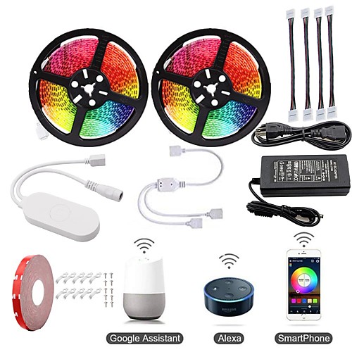 

KWB 2x5M Light Sets LED Light Strips RGB Tiktok Lights / Smart Lights 600 LEDs SMD5050 1 12V 6A Adapter / 1Set Mounting Bracket / 1 To 2 Cable Connector 1 set RGB Tiktok Lights Waterproof / APP Contro