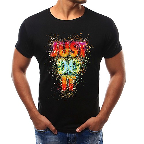 

Men's Graphic Letter Print T-shirt - Cotton Round Neck White / Black / Gray