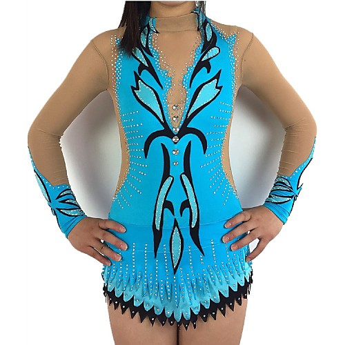 

Rhythmic Gymnastics Leotards Artistic Gymnastics Leotards Women's Girls' Leotard Blue Spandex High Elasticity Handmade Jeweled Rhinestone Long Sleeve Competition Ballet Dance Ice Skating Rhythmic