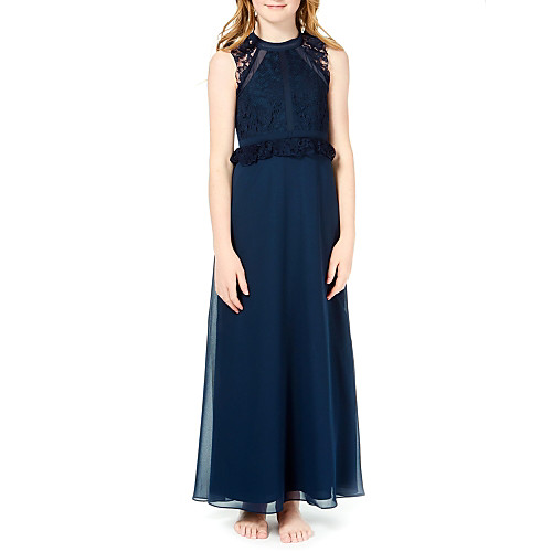 

A-Line Jewel Neck Ankle Length Chiffon Junior Bridesmaid Dress with Lace