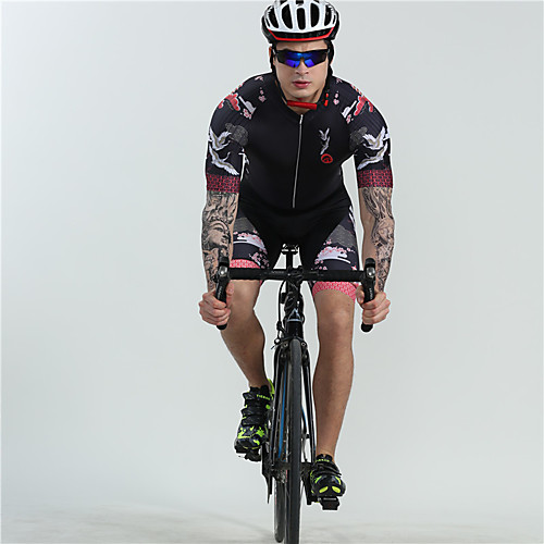 

BOESTALK Men's Short Sleeve Cycling Jersey with Shorts Triathlon Tri Suit One Piece Swimsuit Spandex Black Animal Floral Botanical Bike Breathable Quick Dry Back Pocket Sports Animal Mountain Bike