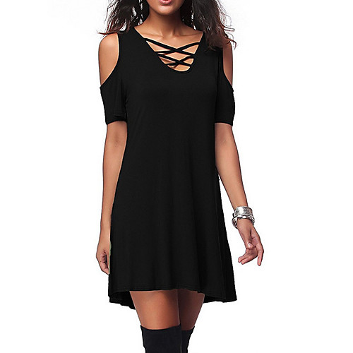 

Women's Plus Size Solid Colored Cut Out Fashion Hollow Shirt V Neck Black