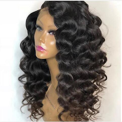 

Human Hair Lace Front Wig Free Part style Brazilian Hair Wavy Black Wig 130% Density with Baby Hair Natural Hairline For Black Women 100% Virgin 100% Hand Tied Women's Long Human Hair Lace Wig