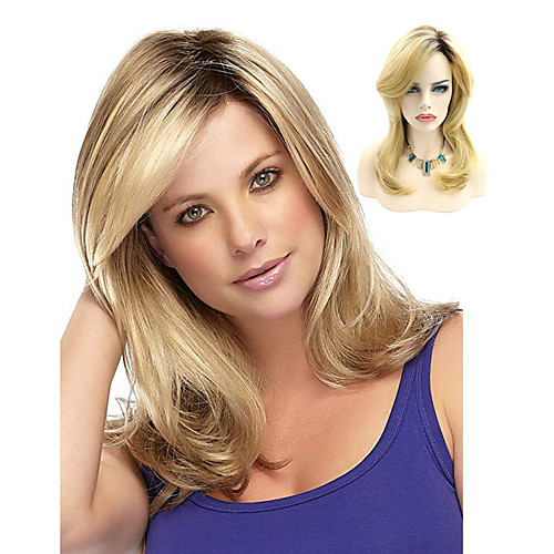

Synthetic Wig Wavy Bob Wig Blonde Medium Length Light Blonde Synthetic Hair 14INCH Women's Adjustable Heat Resistant Classic Black Blonde