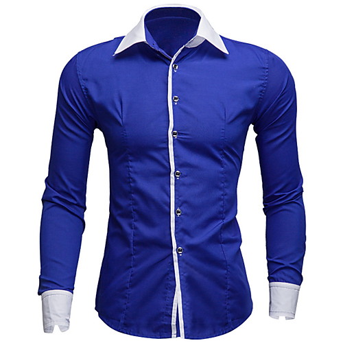 

Men's Solid Colored Patchwork Shirt - Cotton Classic Collar White / Black / Blue / Purple / Red / Green / Royal Blue