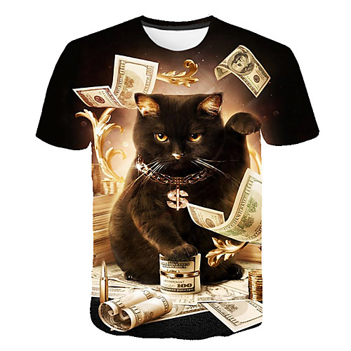 

Men's Graphic Animal Cat Print T-shirt Basic Street chic Daily Club Round Neck Black / Short Sleeve