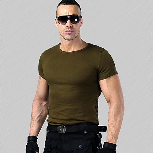 

Men's Hiking Tee shirt Short Sleeve Crew Neck Tee Tshirt Top Outdoor Breathable Moisture Wicking Stretchy Comfortable Autumn / Fall Spring Cotton Solid Color White Black Green Hunting Military